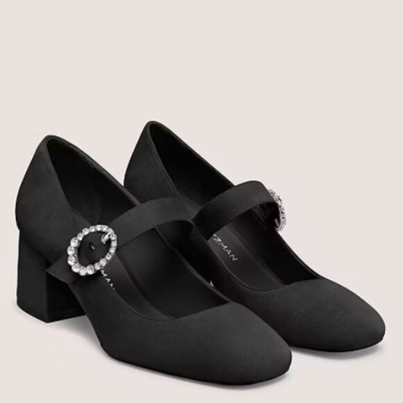 STUART WEITZMAN Sloane 60 Black Suede with Crystal Buckle Size 7.5 - Picture 5 of 7
